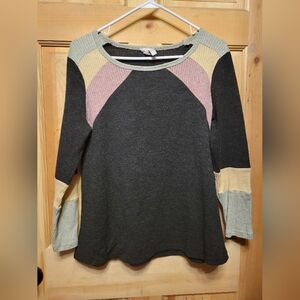 Bibi long sleeve light sweater top size small womans warm pink yellow green